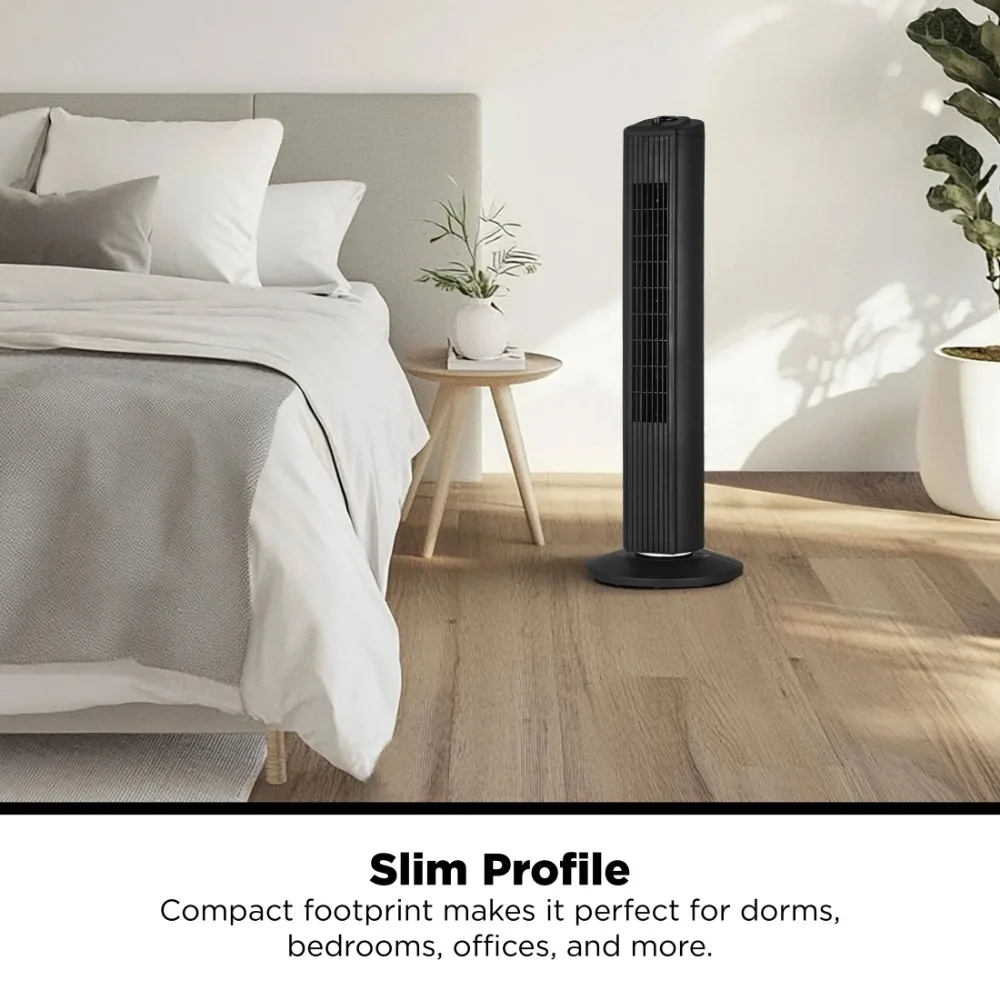 مروحة برجية متأرجحة بطول 28 بوصة و3 سرعات، جديدة، سوداء، MSWMT24MB