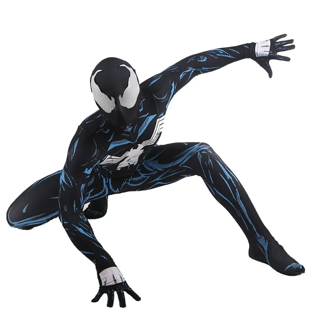 Venom Symbiote Spiderman Cosplay Traje Super-herói Zentai Ternos 3D Impresso Spandex Bodysuit Traje de Halloween para adultos e crianças