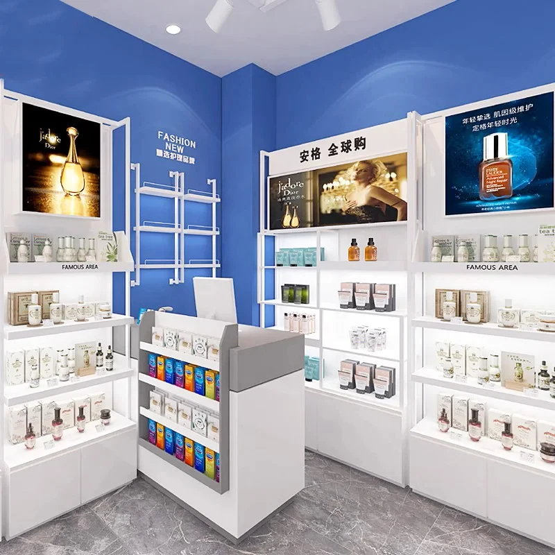 custom.Beauty Display Rack Stand Cosmetic Skin Care Products LED Features Essential Oil Perfume Lip Gloss Nail Polish