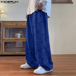 INCERUN Men Pants Flower Printing Elastic Waist Loose Joggers Corduroy Trousers Men Streetwear 2024 Fashion Casual Long Pants