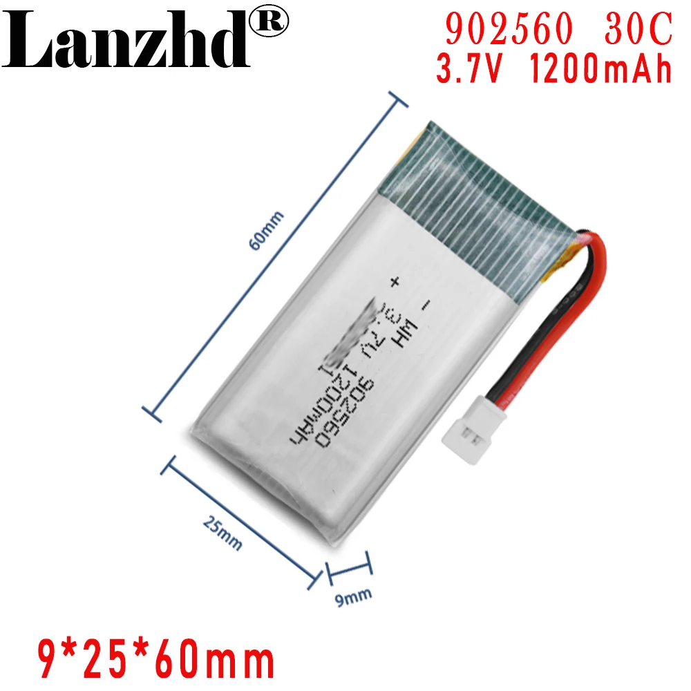 3.7V high rate lithium battery 902560 1200mAh For model UAV RF instrument Car toy model battery water bomb gun battery