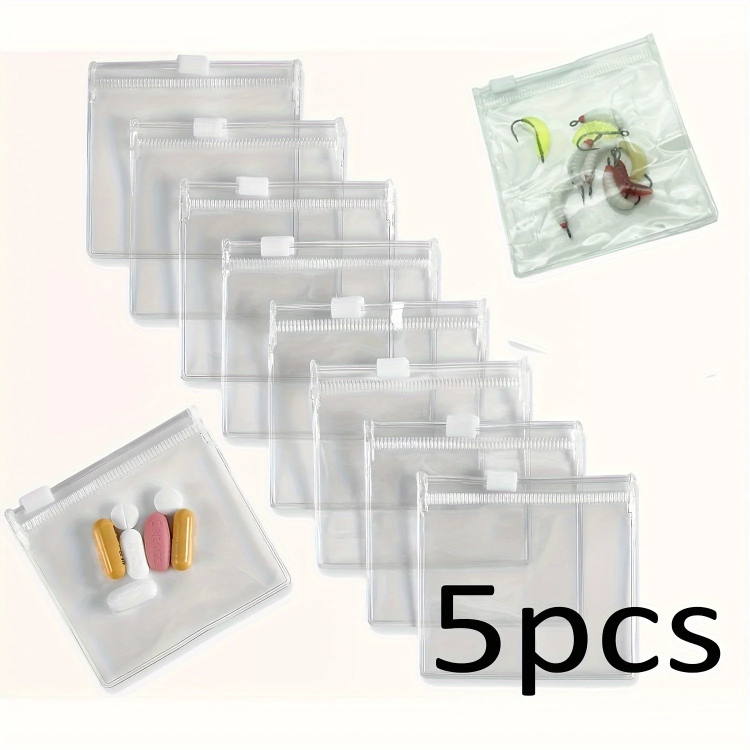 

5-Piece Reusable Zippered Pill Bags, Self-Sealing, for Medicine & Jewelry Storage, Portable Travel Organizer Accessories