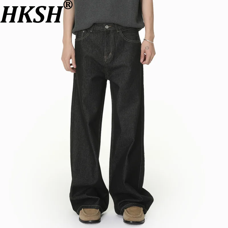

HKSH Spring New Men Tide American Cleanfit Straight Fit Versatile Wide-leg Jeans Visible Stitching Chic Ins Denim Pants HK21698