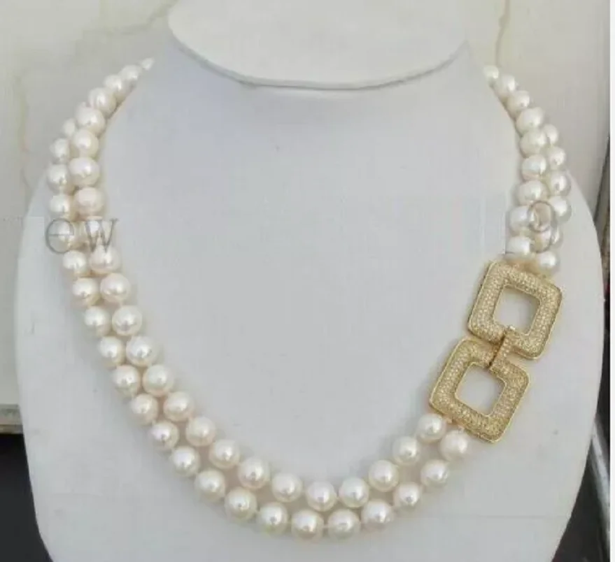 20 inch Double Strands AAA 8-9mm Natural Akoya White Pearl Necklace 925S