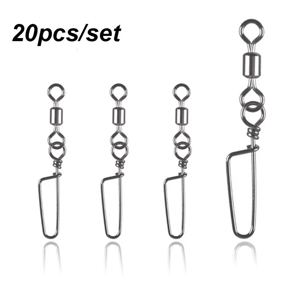 30pcs Hot Durable T shape snap Fishing Connector Swivels Snap Solid Rings Rolling Swive