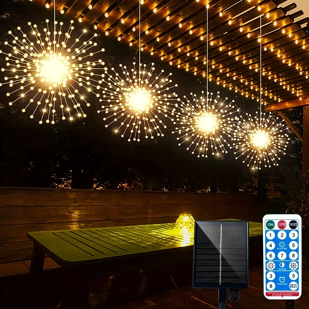 Imagem -02 - Pendurado Solar Firework Lights 480 Led Starburst Decoração Luzes Impermeável Eave Árvore de Jardim Natal ao ar Livre Pack