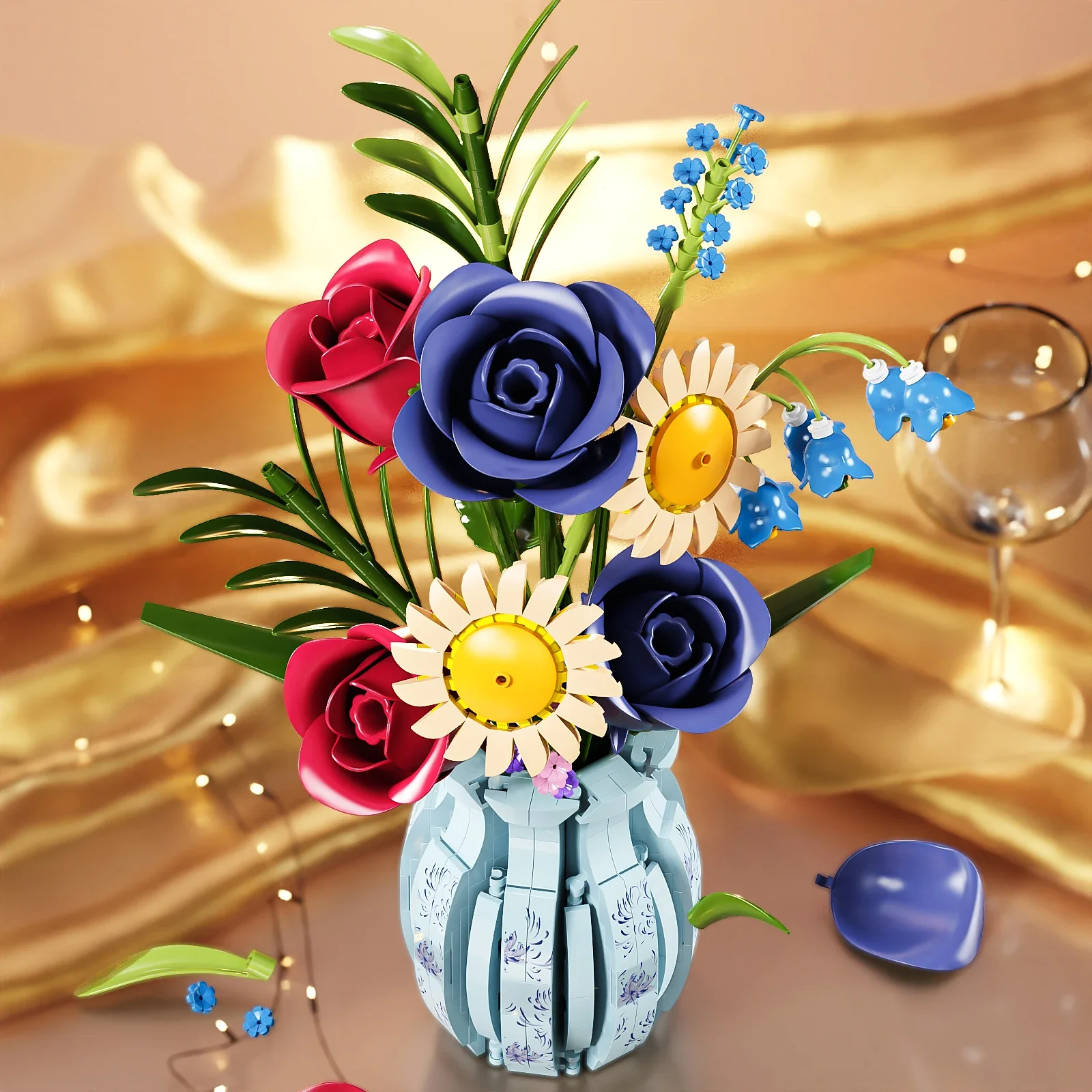 Blocs de construction de Bouquet de Simulation, modèle d'assemblage de fleurs, ornements de plantes MOC, briques de décoration technique DIY, cadeaux pour filles