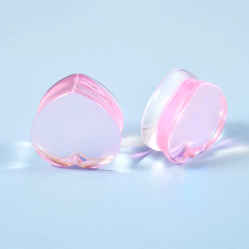 Mode Transparent Solide Rosa Lila Glas Herzförmige Ohr Expander Ohrmuschel Piercing Schmuck Ohr Expansion Artefakt 6-25mm – Detail 17