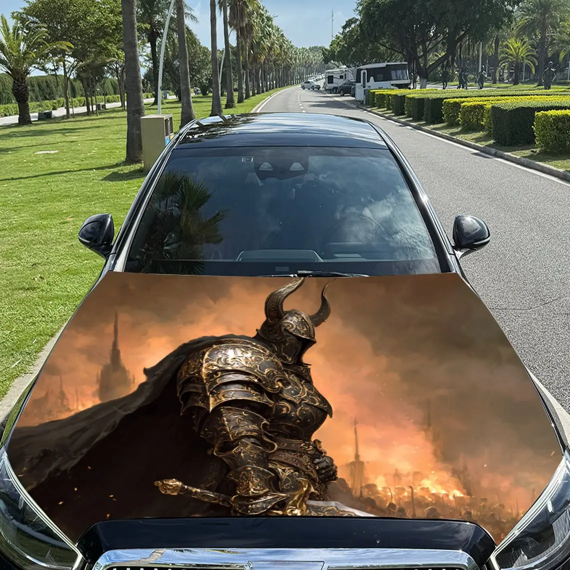 Brave Warrior Print car hood stickers, waterproof self-adhesive, scratch resistant, easy to stick, durable car PVC stickers, car