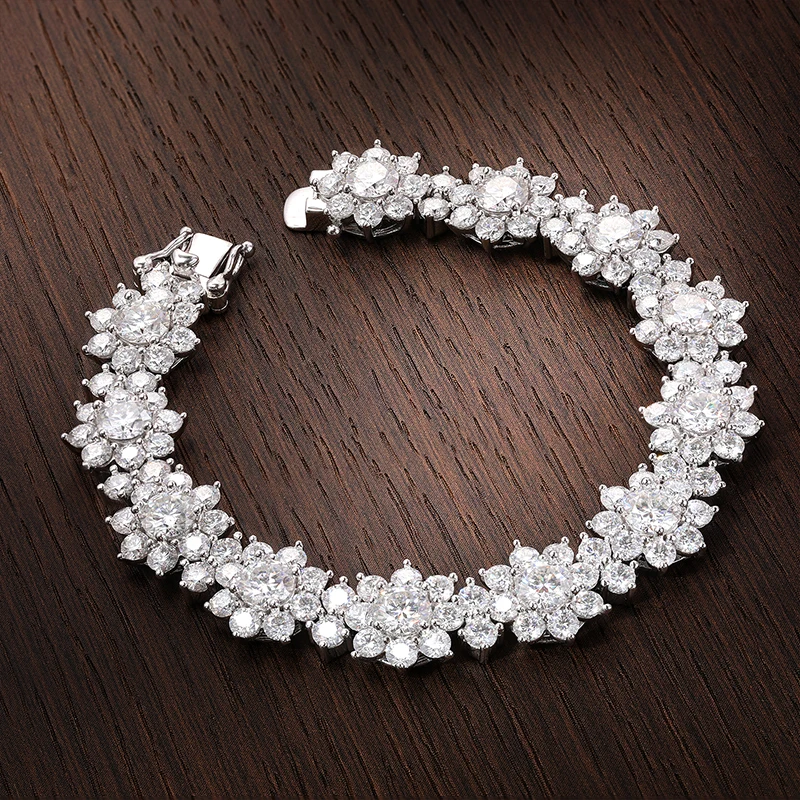 KNOBSPIN D VVS1 Moissanite Tennis Bracelets for Women Sunflowers Design GRA certified Luxury Wedding Jewelry 925 Silver Bracelet