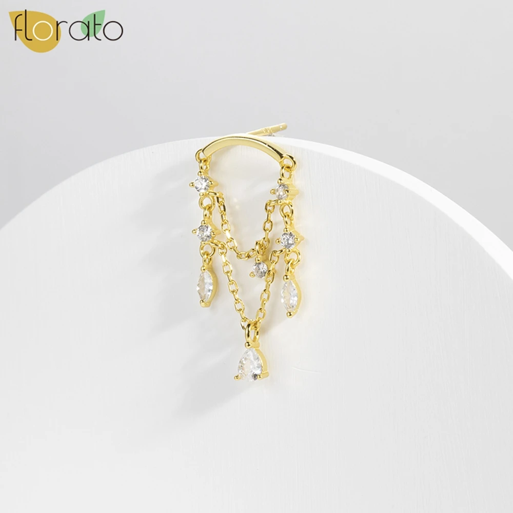 925 Sterling Silver Ear Needle Exquisite Luxurious Gold Silver Earrings White Zircon Tassel Pendant  Earrings for Women Jewelry