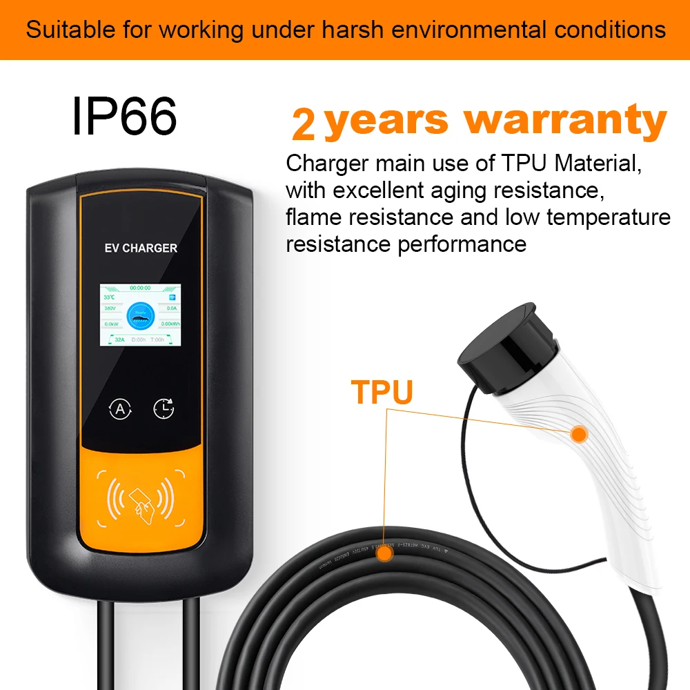 IPENGEN EV Charging Station 32A Electric Vehicle Car Charger EVSE Wallbox Wallmount 7.6/11/22KW Type2 Cable IEC62196 APP Control