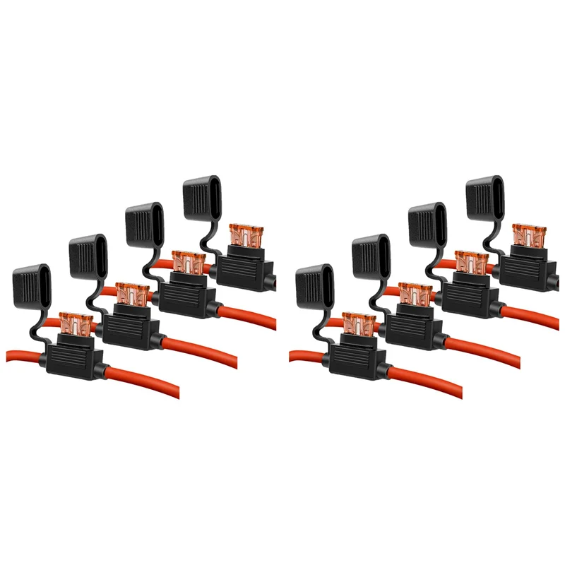 A04G-10 Gauge Fuse Holder - 10 AWG Inline Fuse Holder With 40 AMP ATC Blade Fuses (8Pack) Automotive Retrofit Fuse Holder