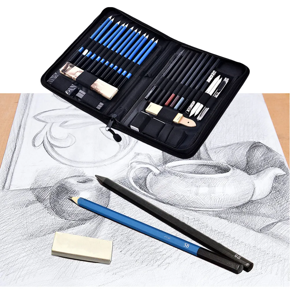 40Pcs Drawing Pencil Set Professional Sketching Kit with Storage Bag Art Supplies for Teachers Students Shading Light Dark