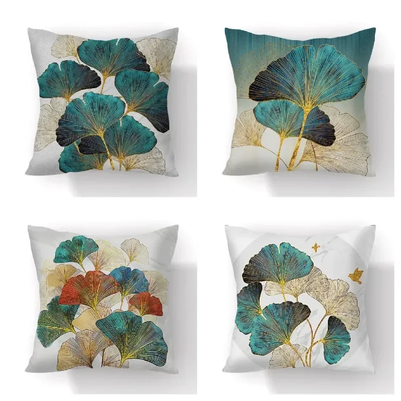 45x45cm Ginkgo Biloba Polyester Cushion Cover Waist Pillow Case Black Golden Leaves  Living Room Chair Sofa Home Decoration