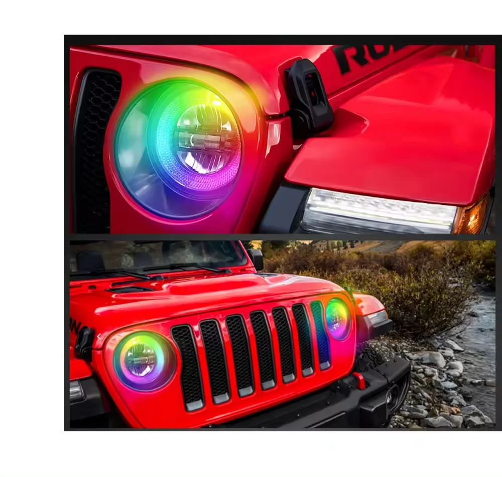 

JHS Colorful Headlight 9inch 60W car fog light RGB LED Work Turn signal Lamp jl accessories for Motorcycle