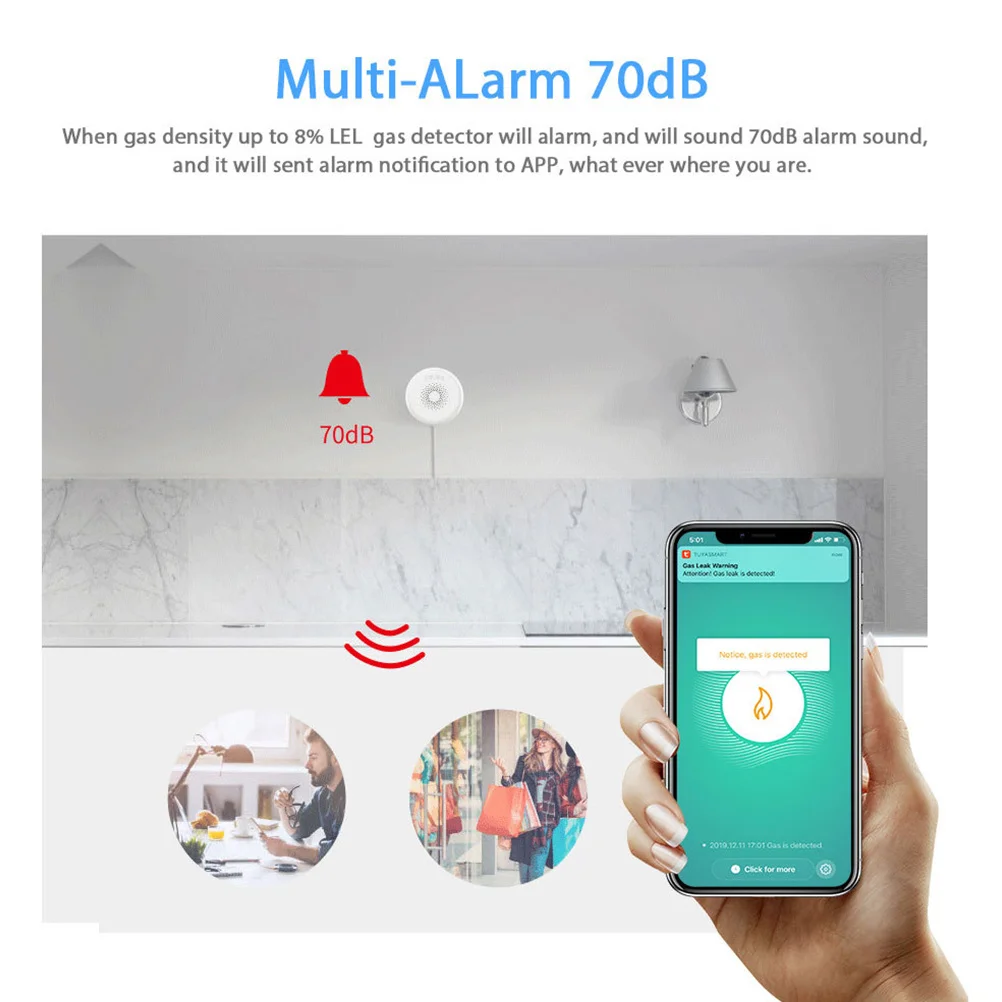 Smart Home Gas Liquefied Gas Sensor High Security Alarm Flame Retardant Material Heat Resistant Stable