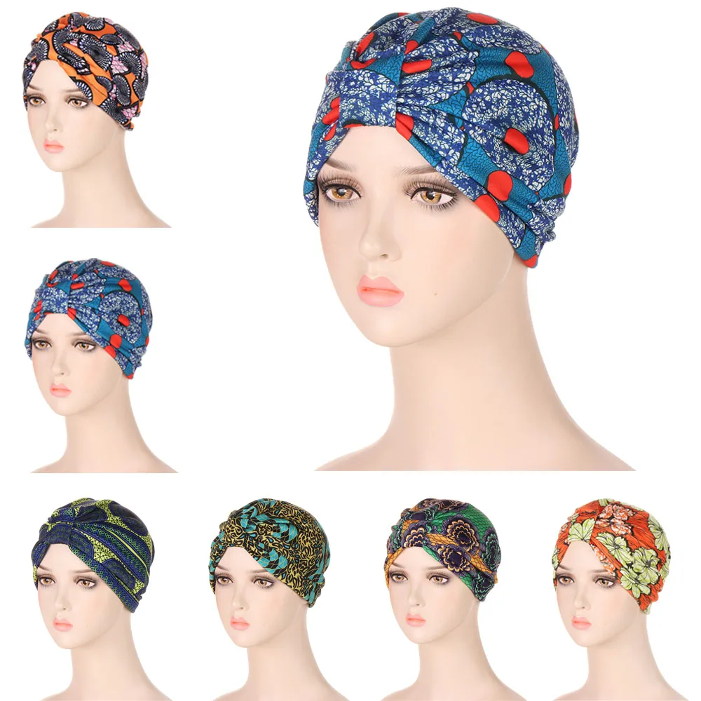 

Fashion Print Women Muslim Headscarf Top Knotted Turban Sleep Hat Inner Hijab Bonnet Femme Round Head Cover Headwrap Chemo Cap