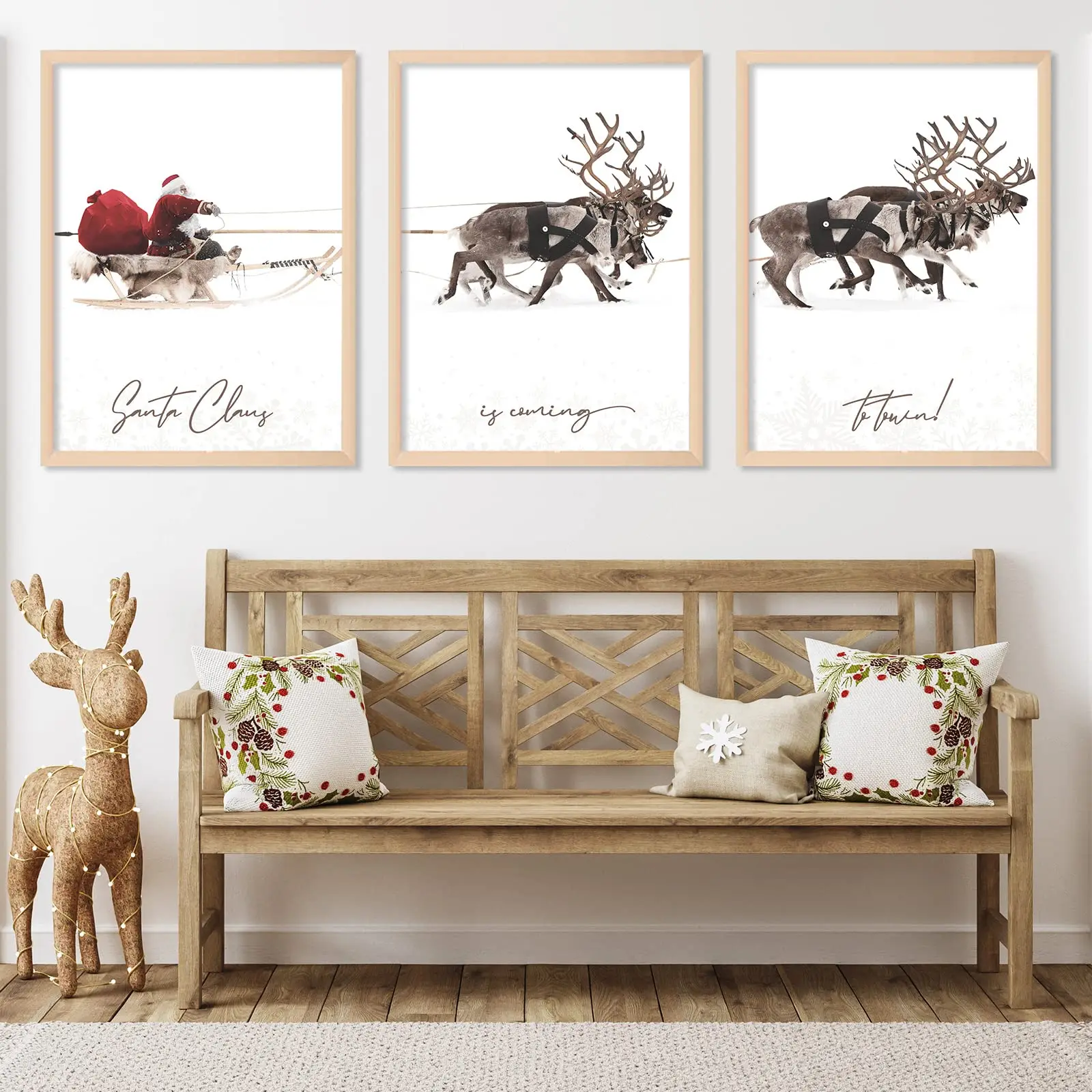 

Набор из 3-х плакатов Санта-Клауса без рамки с оленями, зимний рождественский фестиваль, галерея, настенное искусство, Рождественская ретро-живопись, печать на холсте, идеально подходит