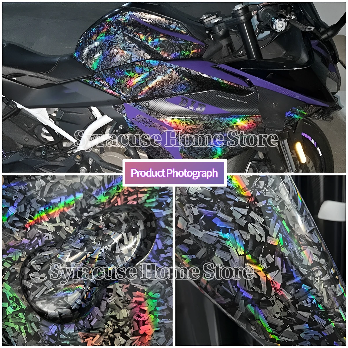 Película de envoltura de vinilo holográfica para coche, carbono forjado, plata, negro, cromado, autoadhesiva, película de envoltura de vinilo para