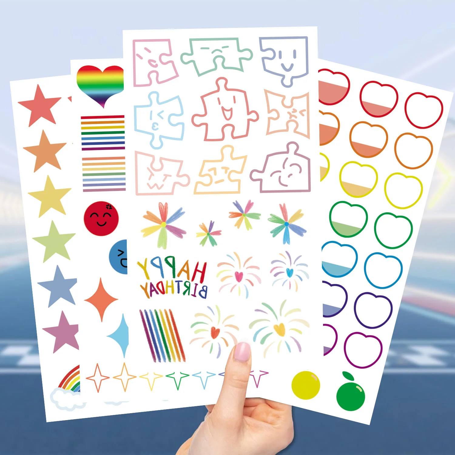 10 Sheets/Set Dazzling Elegant Style Tattoo Stickers For Girl Personalized Smiling Face Cute Rainbow Line Small And Fresh Tattoo