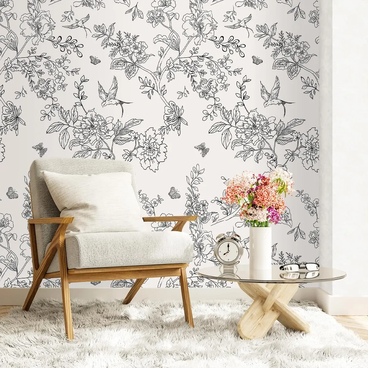 Grey Floral Birds Wallpaper Peel And Stick Leaves Contact Paper Removable Self Adhesive Wallpaper For Cabinets Walls Decorative