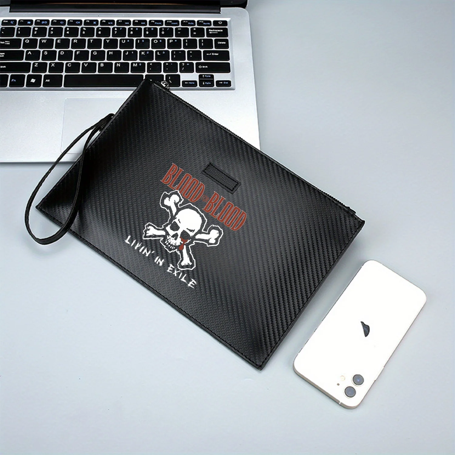 حقيبة يد رجالية من جلد البولي يوريثان بتصميم عظام الجمجمة والمطبوعة أنيقة وعملية للحمل اليومي #2