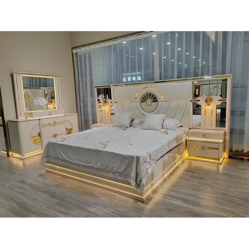Royal Deluxe Extra Large Mirror Bedroom Furniture Set Classic Design Full Length Dressing Table Vanity with Storage Cabinet