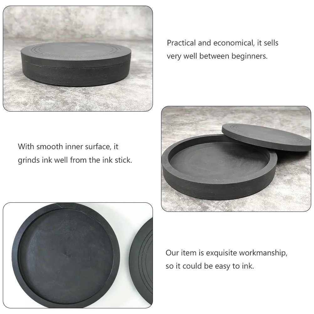 4 Inch Traditional Chinese Inkstone Calligraphy Accessory Ink Grinding Stone Round Inkstone with Cover Durable Portable