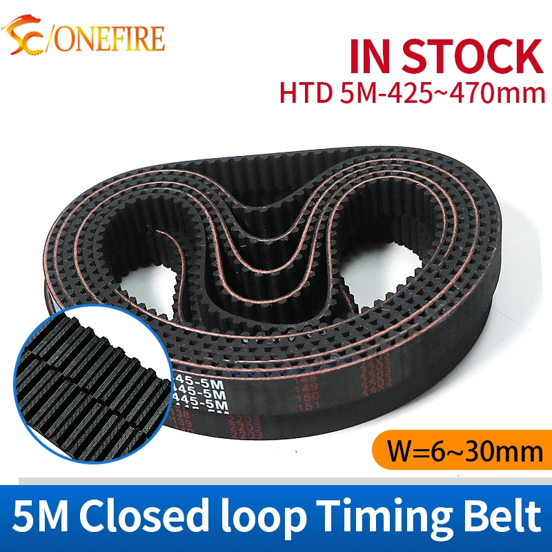 HTD 5M Rubber Timing Belt Length 425/430/435/440/445/450/455/460/465/470mm Width 6~25mm HTD 5M Closed Loop Belt