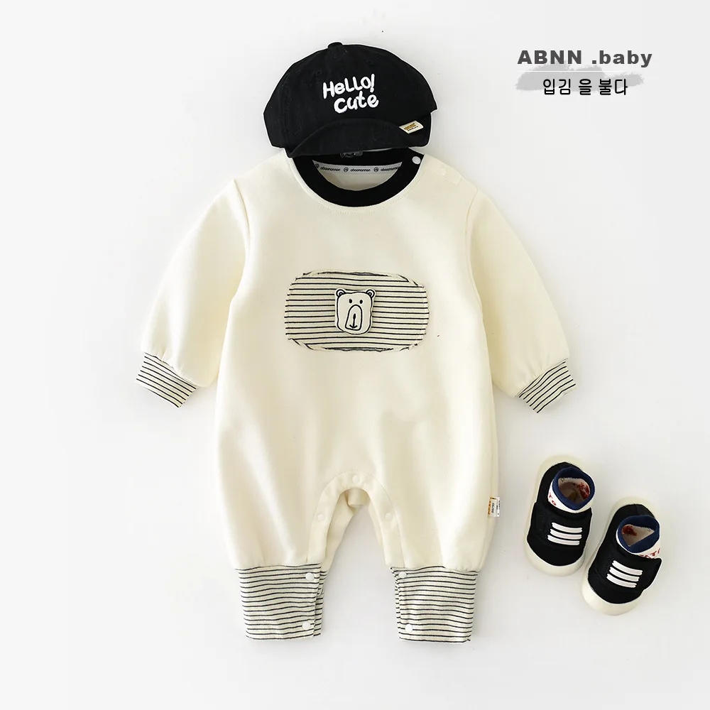 

Autumn Children's Rompers Round-neck Long-sleeved Newborn Boys Bodysuits Striped And Color-blocked Infant Baby Boys Jumpsuits