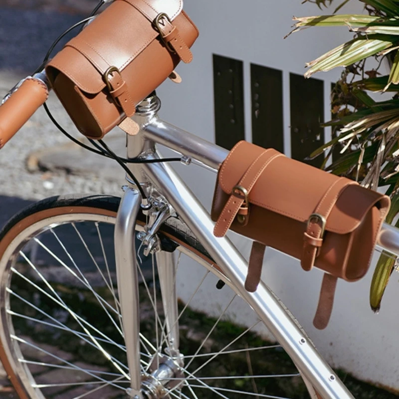 Handlebars Leather Bicycles Bag Bike Storage Front Pouches Cyclist Front Bag for Everyday Cyclists