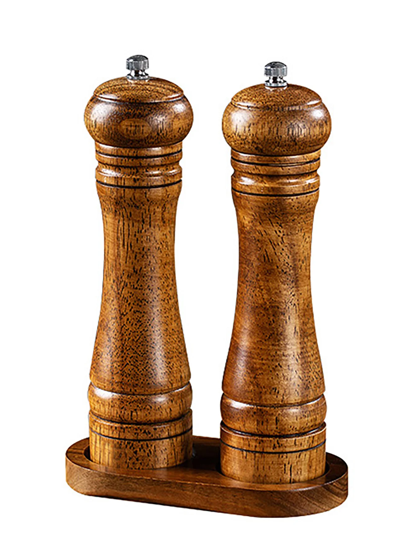 8-Inch Wood Salt And Pepper Grinder Set with Adjustable Ceramic Rotor - Salt Mill And Pepper Mill Shakers for Kitchen