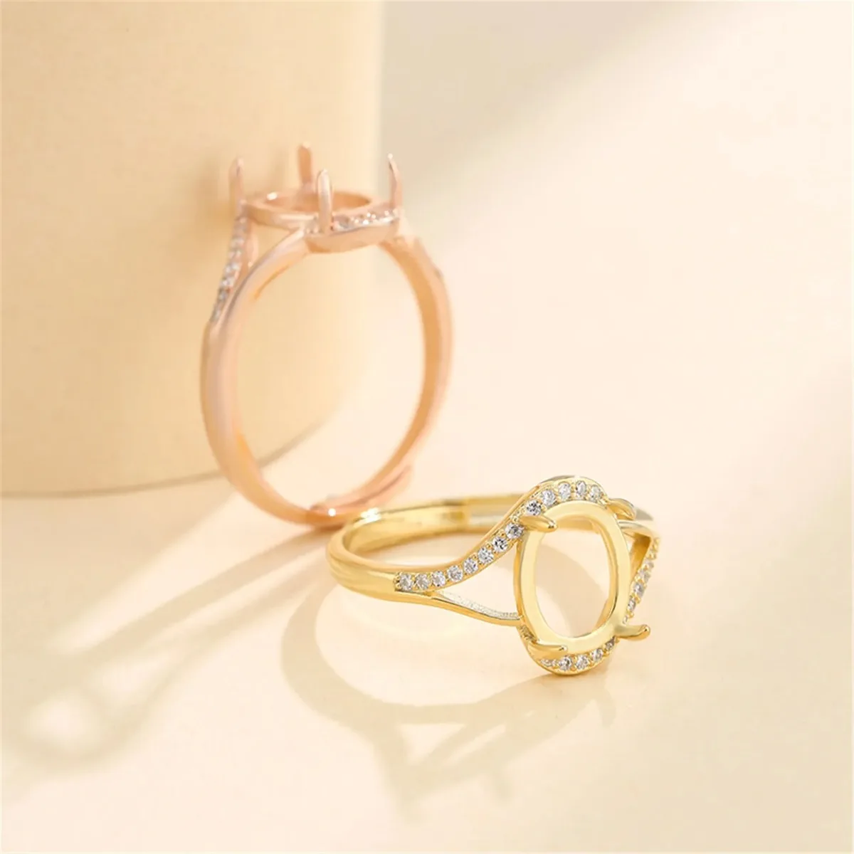 925 Silver Zircon Adjustable Ring Blank for 3x5mm/4x6mm/5x7mm/6x8mm/7x9mm/8x10mm Oval Cabochons
