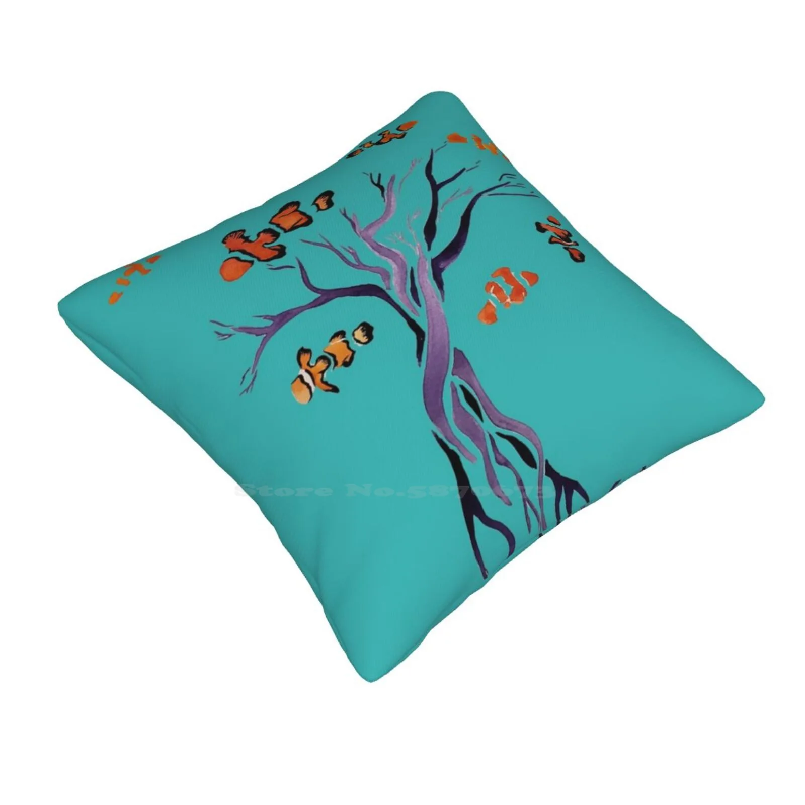 Small Clownfish Tree Soft Comfortable Pillowcase Clownfish Tree Watercolor Fantasy Dream