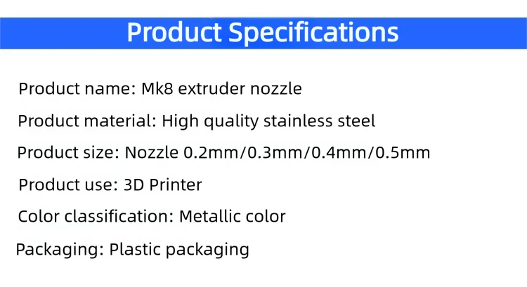 1,75 mm MK8 Edelstahldüse Extruder Druckkopf für Anet A8 A8Plus CREALITY Ender 3 3S Pro V2 CR10 3D-Drucker 0,2–1,0 mm – Detail 2