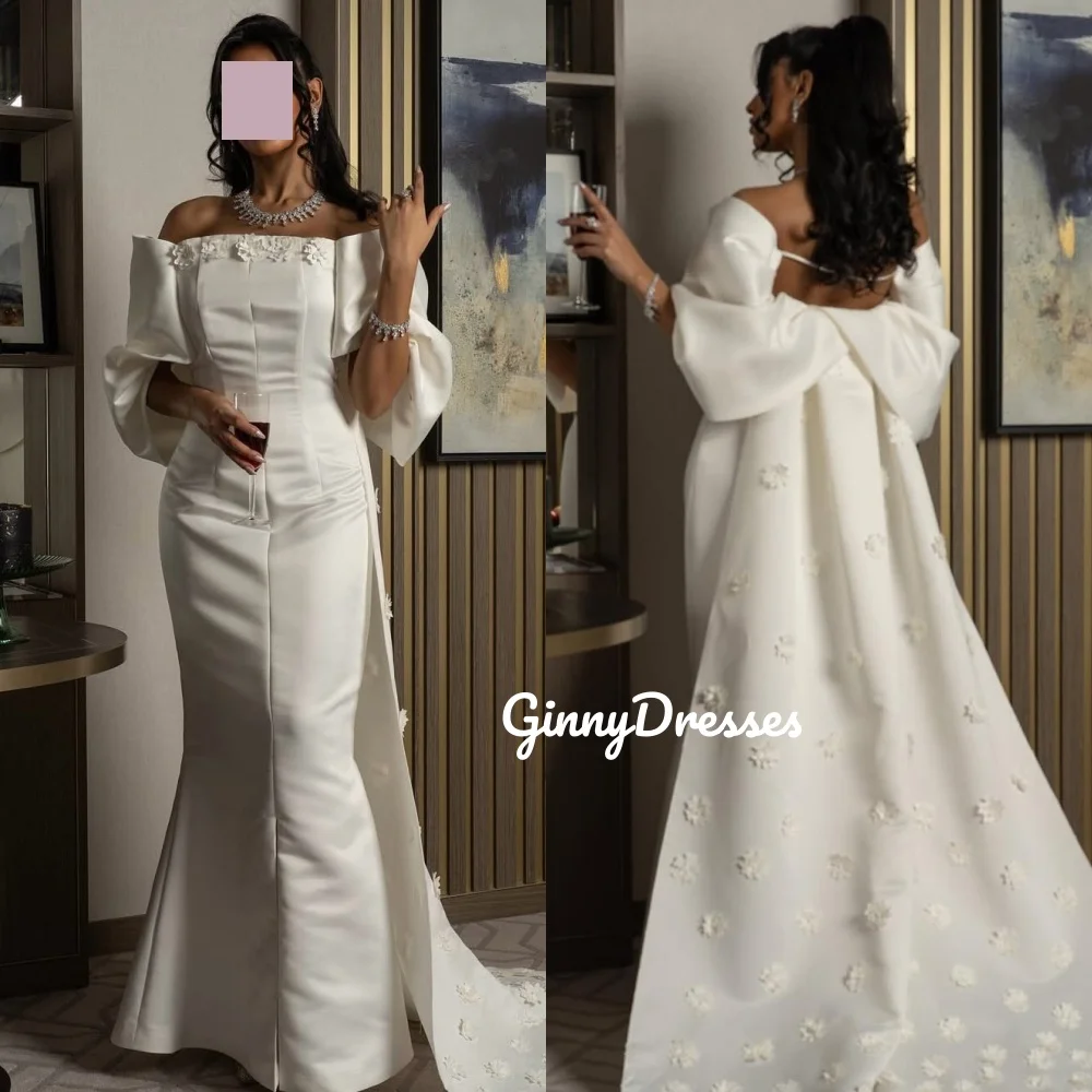 

Evening Dresses Luxury Off-The-Shoulder A-Line Floor-Length Zipper Up Formal Occasion Dresses Flowers Short Sleeves Ruffle