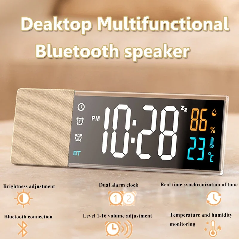 Multifunctional Bluetooth Speaker Brightness Adjustable Clock Bluetooth Soundar Wireless Music Player Support Dual Alarm Clock