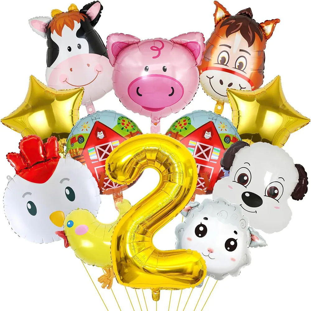 Farm-Tier-Ballons für Geburtstagsdekorationen – 12-teiliges Set mit Zahlen-Folienballons zum Thema Bauernhof, inklusive Kuh-, Esel-, Schaf-, Schwein- und Hühnerballons, Partyzubehör zum Bauernhof-Thema für Kinder. – Detail 3