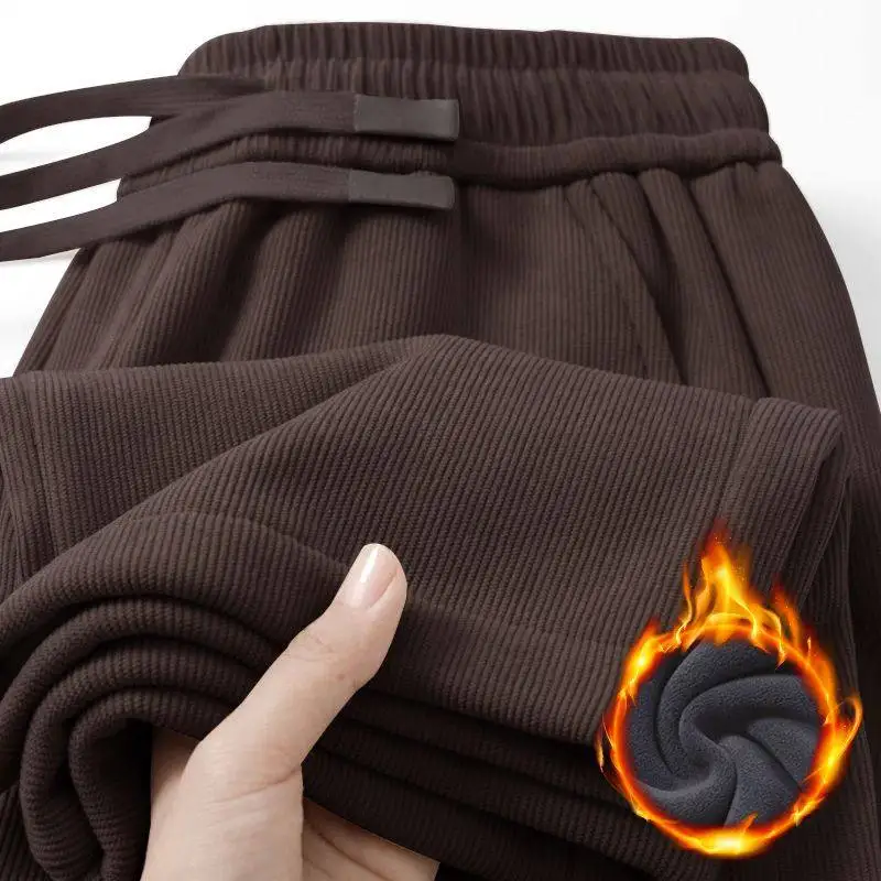 

Men's Work Pants Autumn Winter Fleece Lined Straight Leg Warm Casual Trousers Youth Fashionable All-Match Long Pants