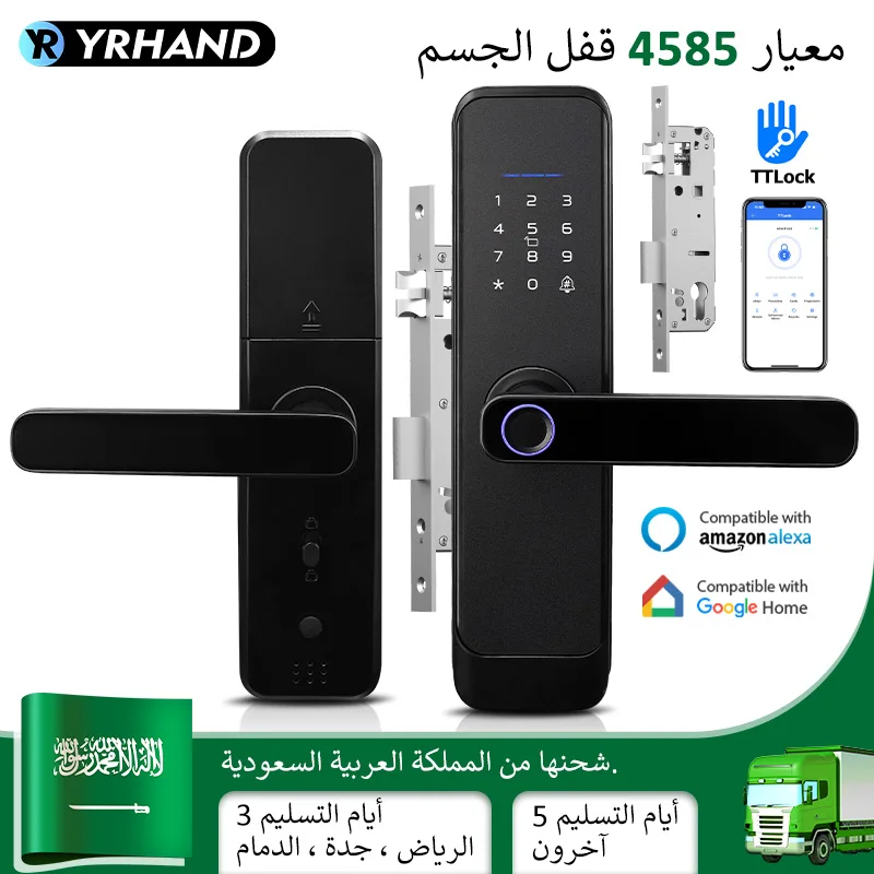 From SA Matt Black Fingerprint TTLock App Bluetooth Work With Google home Aleax Security Digital Electronic Smart Lock For Home