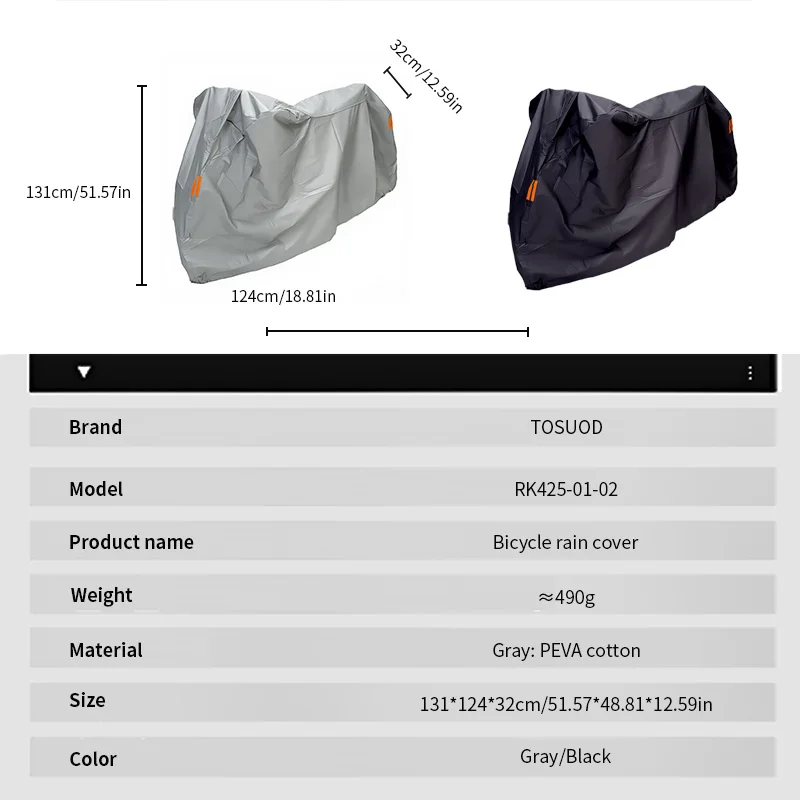 TOSUOD Fahrrad-Regenschutz, mit Fleece gefüttert, für Wärme, Sonnenschutz und schnee-/eisbeständig, All-Inclusive-Design – Detail 1