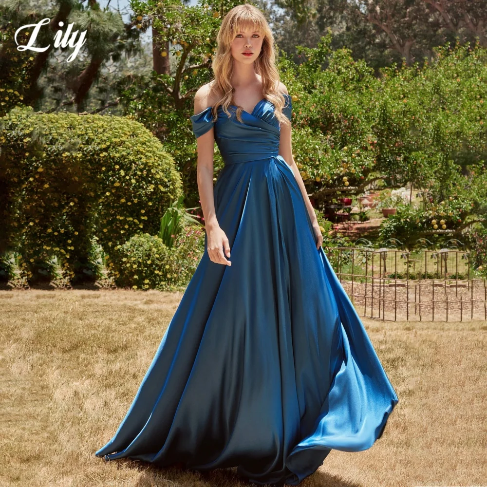 

Lily Elegant Simple Style Prom Dresses Sweetheart Off the Shoulder Prom Gown Satin Side High Split Formal Gown 프롬 드레스 Customized