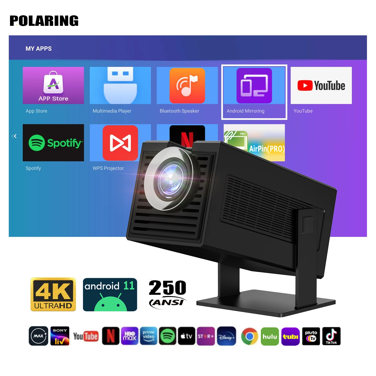 Projektor Polaring P50Mini AllWinner H713 Android 5G Wifi BT 250Ansi kino domowe Keystone projektor HDMI 1080P 4K projektor