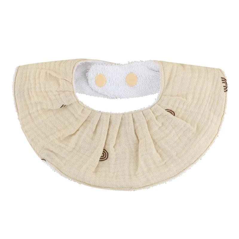 

J15U Muslin Collar Decoration Absorbent Baby Bib Saliva Towel Solid Color Feeding Burp Cloth Adjustable Button Bandana