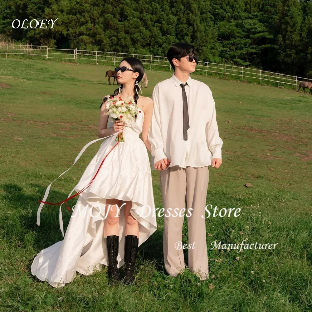OLOEY Korea A-Line Strapless Bride Dresses Taffeta Corset Sleeveless Wedding Dresses 웨딩드레스 Ivory Customized Pretty