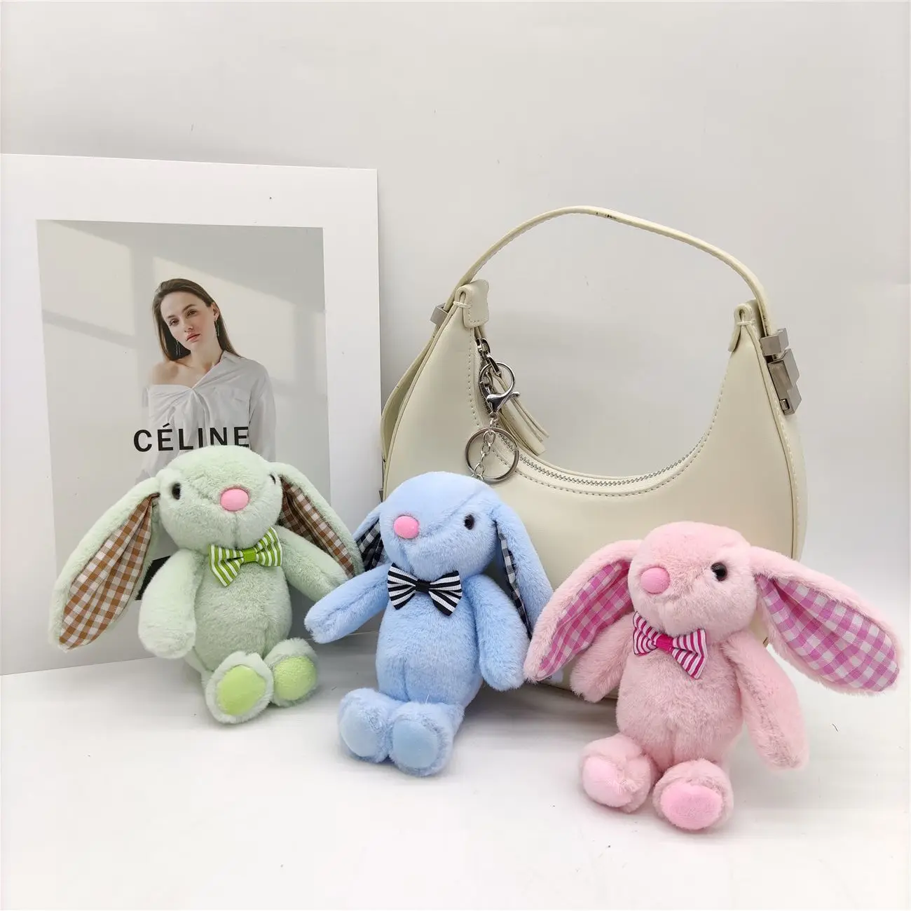 Kawaii Rabbit Plush Keychain Charms Doll Pendant Car Key Chain Cartoon School Bag Pendant Accessories Stuffed Toy Keyring  Gift