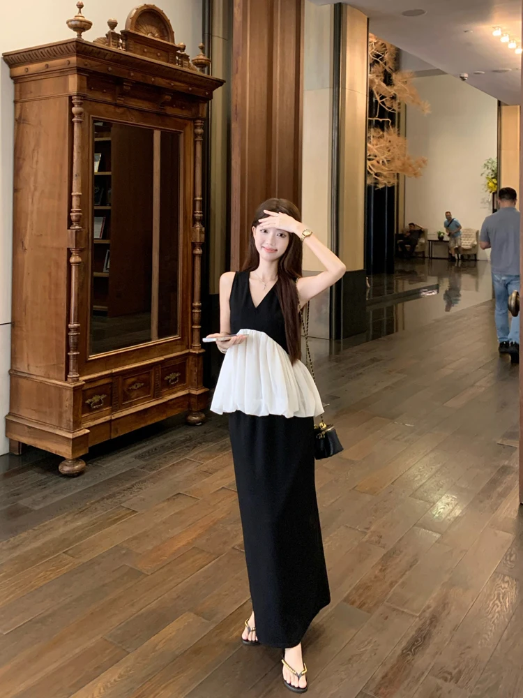 

Color Blo V-Ne Top And f Skirt Women's Faion Set Summer 2025 Svel Outfit with Lace Hemline Trendy Student orm