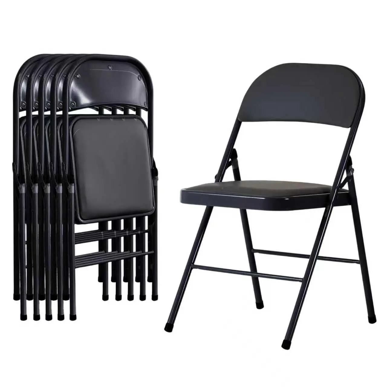 

Folding Chairs 6 Pack Black with Padded Seats, 350-LBS Heavy Duty Metal Frame, Portable Design for Home Use, Party, Custom