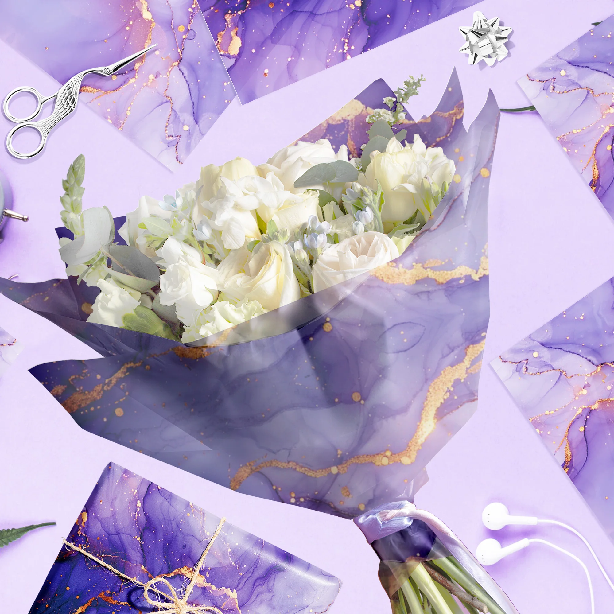 15/35 Stück Lila Farbverlauf mit Goldakzenten Dekorationspapier DIY Geschenkverpackungspapier Geburtstag Hochzeit Dekoration – Detail 6